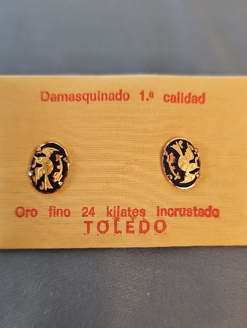 Toledo 24K Gold Inlaid Black & Gold Oval Earrings